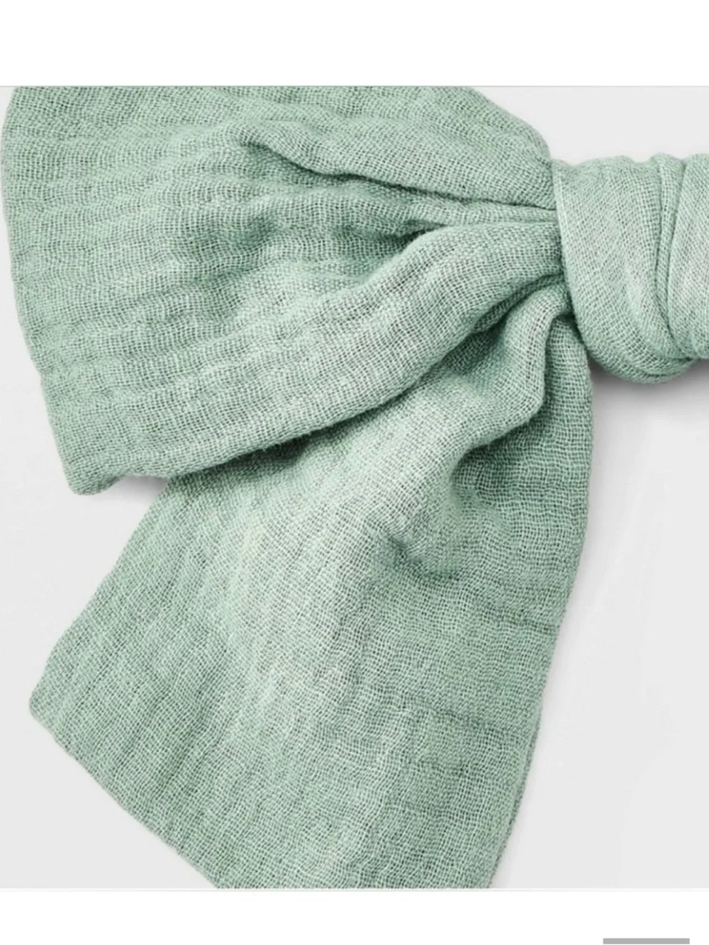 NWT large sage green hair bow of muslin fabric on silver clip, one size